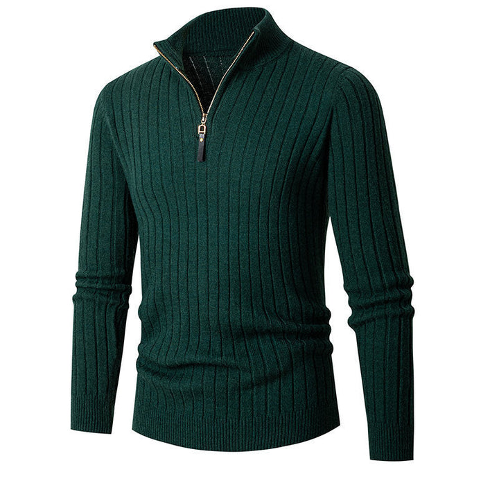 Men's Ribbed Fine Knit Half-Zip Jumper with High Collar and Zipper Hudson & Parker