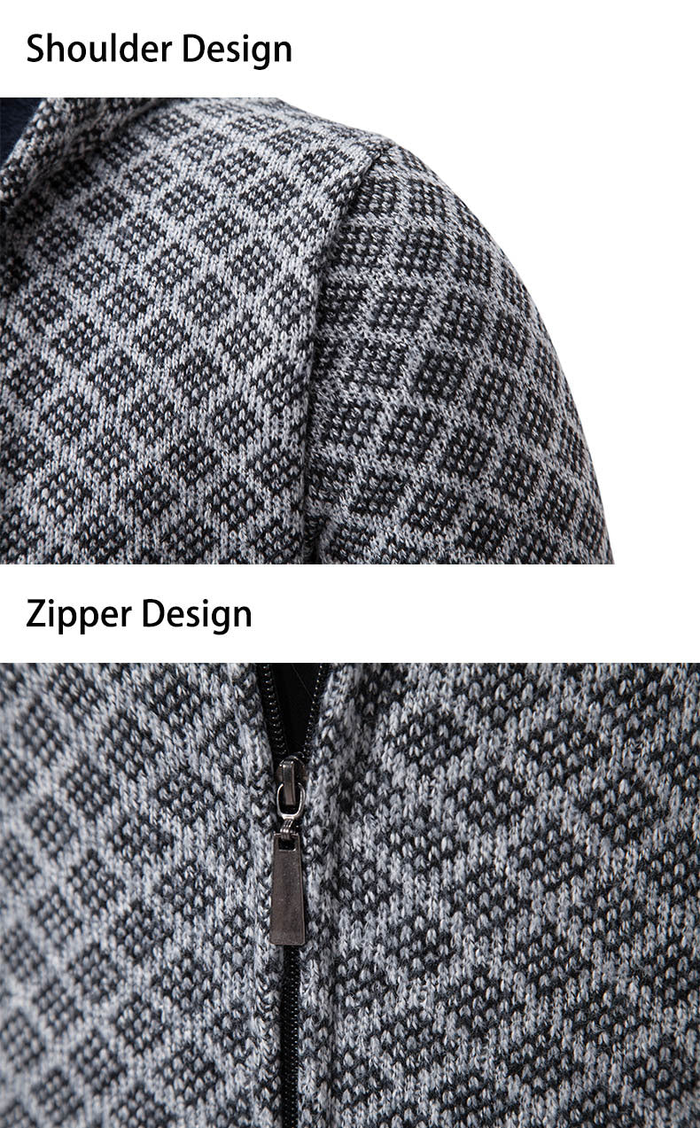 Men's jacquard zip knit jacket with hood and warm fleece lining Hudson & Parker