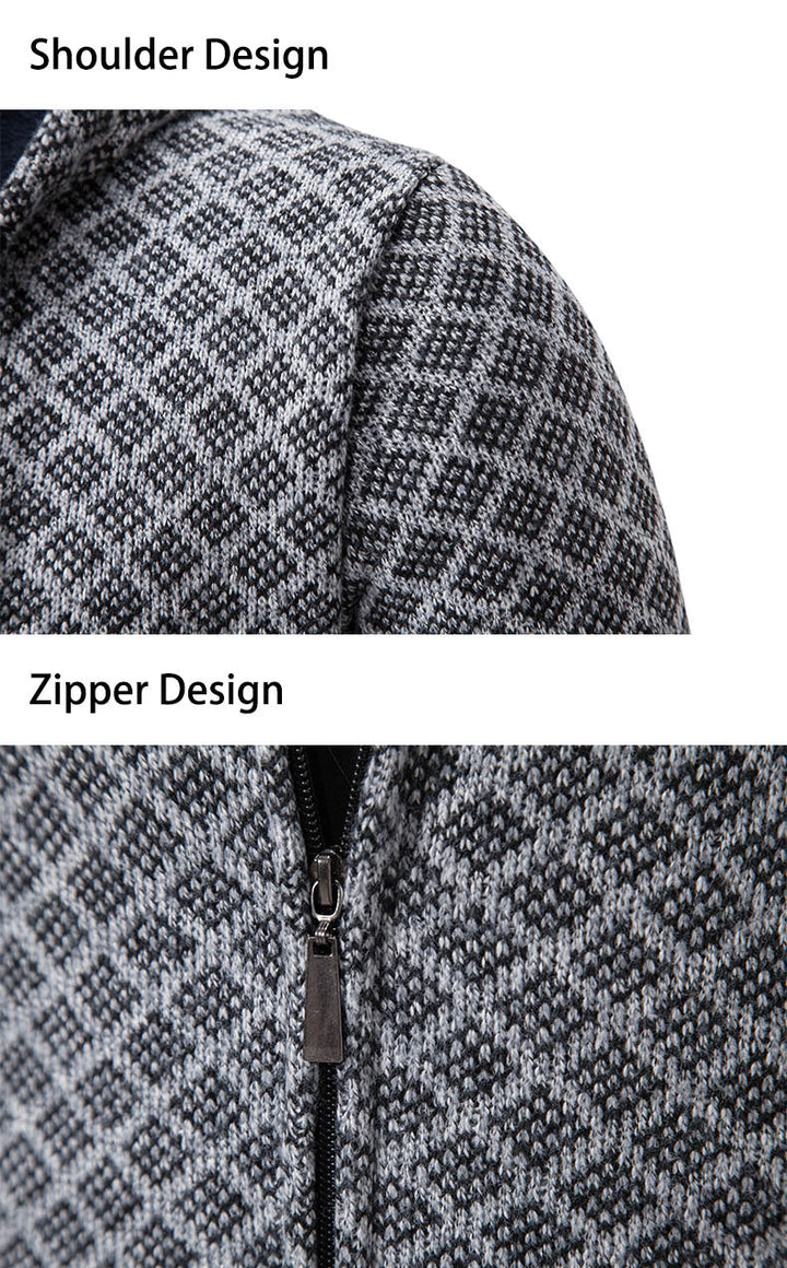 Men's jacquard zip knit jacket with hood and warm fleece lining Hudson & Parker