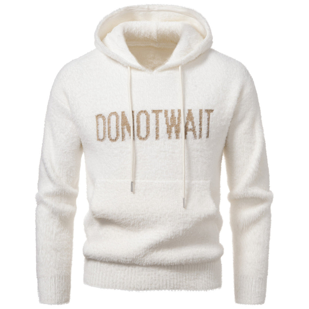 Men's Fluffy Hoodie made of Teddy Fleece with Statement Front Print and Kangaroo Pocket Hudson & Parker