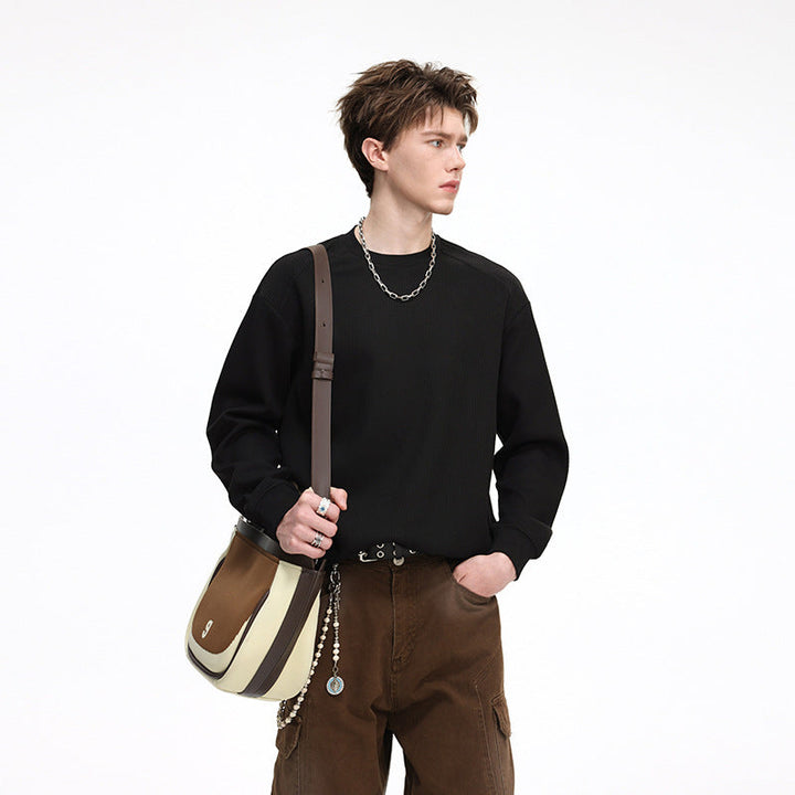 Men's Ribbed Structure Sweatshirt Pullover with Drop Shoulder and Relaxed Fit Hudson & Parker