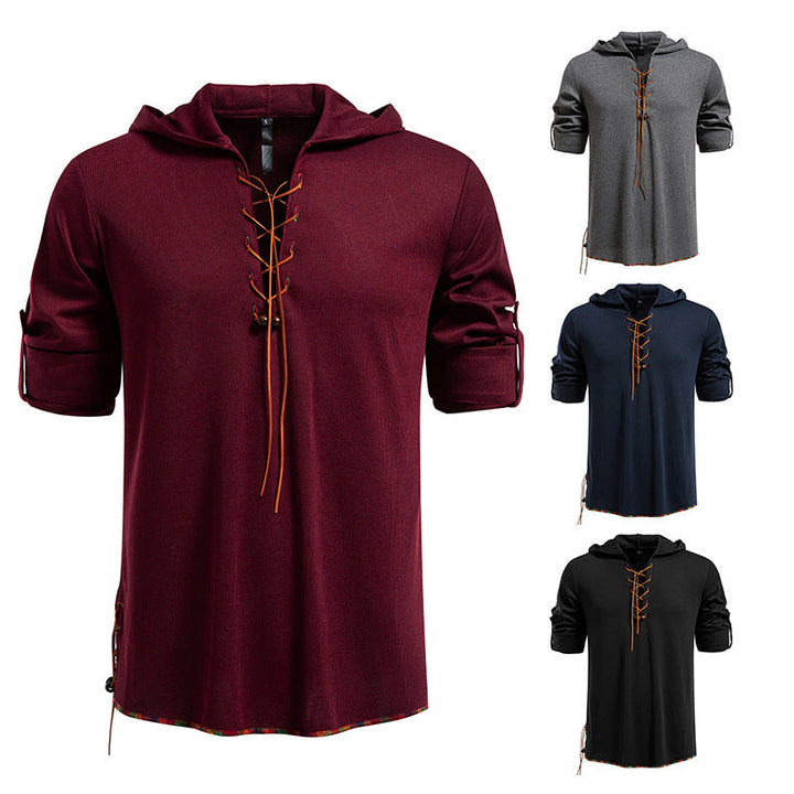 Men's Lightweight Hooded Long Sleeve Shirt with Lace Front and Roll-up Three-Quarter Sleeves Hudson & Parker