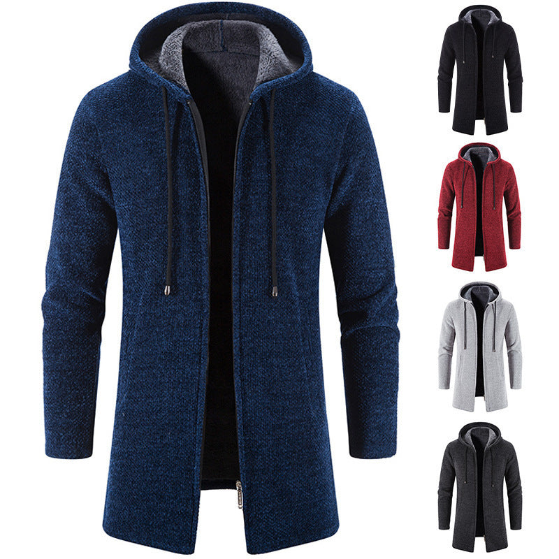 Men Long Cut Hooded Knit Coat with Teddy Lining Hudson & Parker
