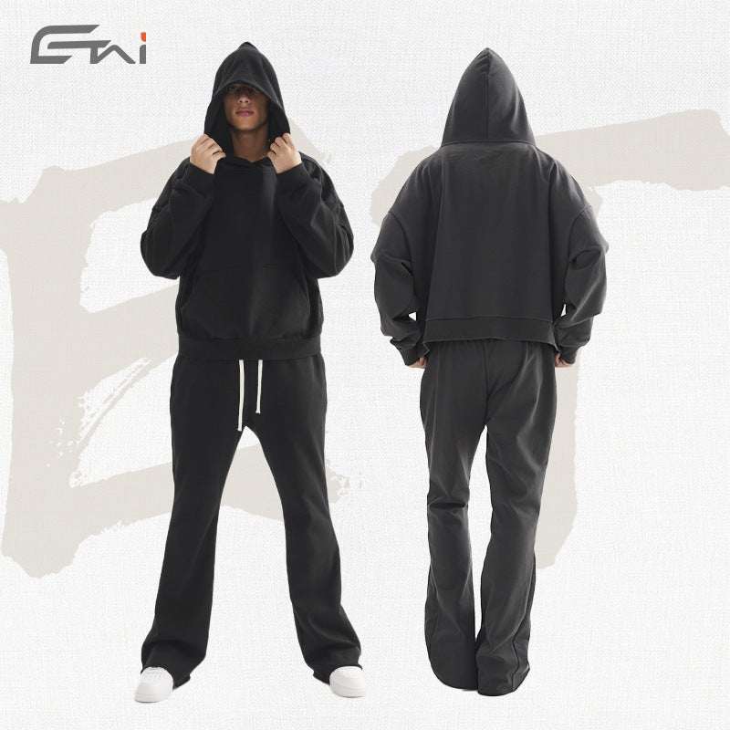 Women's Cropped Hoodie and Flared Sweatpants Lounge Set made of French Terry Hudson & Parker