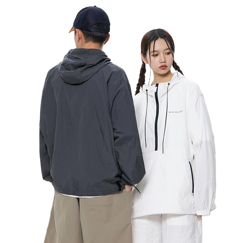 Unisex Lightweight Ripstop Hoodie Anorak with Half-Zip, Drawstring & Zipper Pockets Hudson & Parker