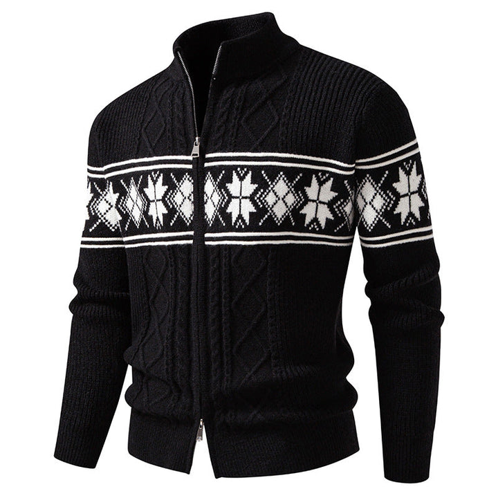 Men's Norwegian pattern cardigan with stand-up collar and zipper Hudson & Parker