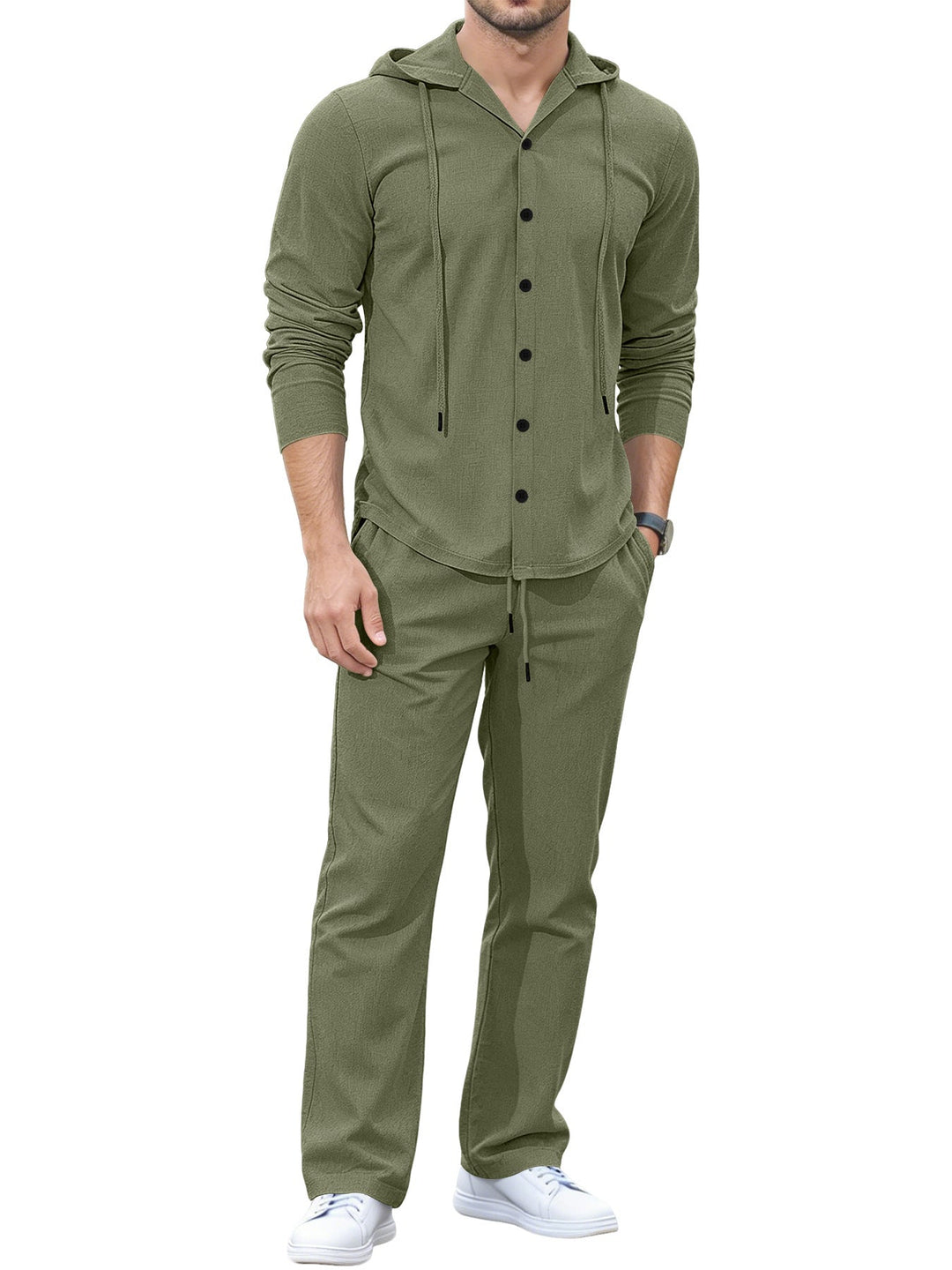 Men's Casual Button Hoodie Lounge Set made of Jersey with Drawstring and Comfort Jogger Hudson & Parker Fashion