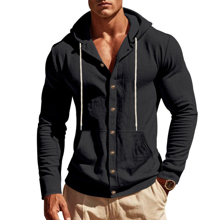 Men's lightweight hoodie cardigan with full button placket, slim fit and kangaroo pocket Hudson & Parker