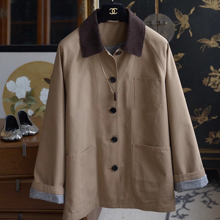 Men's chore jacket with cord collar, raglan sleeves, and patch pockets Hudson & Parker