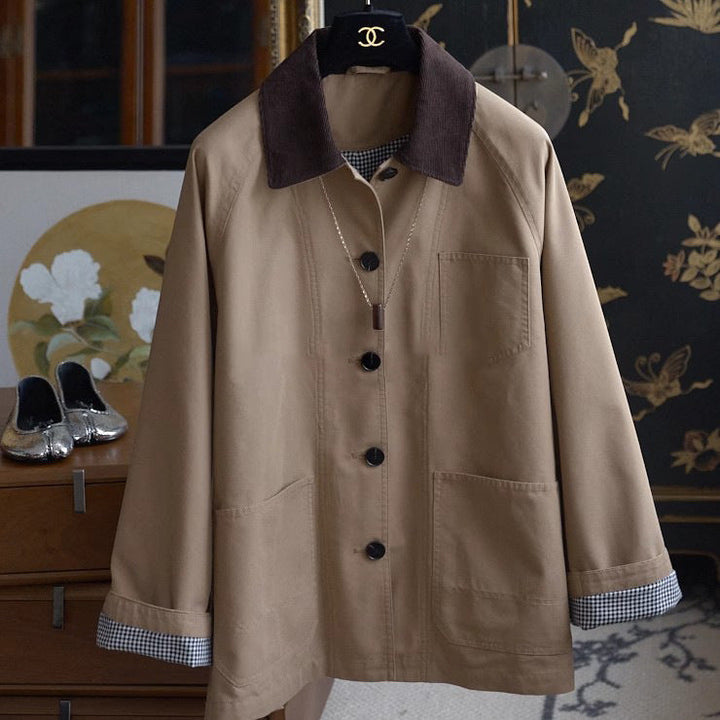 Men's chore jacket with cord collar, raglan sleeves, and patch pockets Hudson & Parker