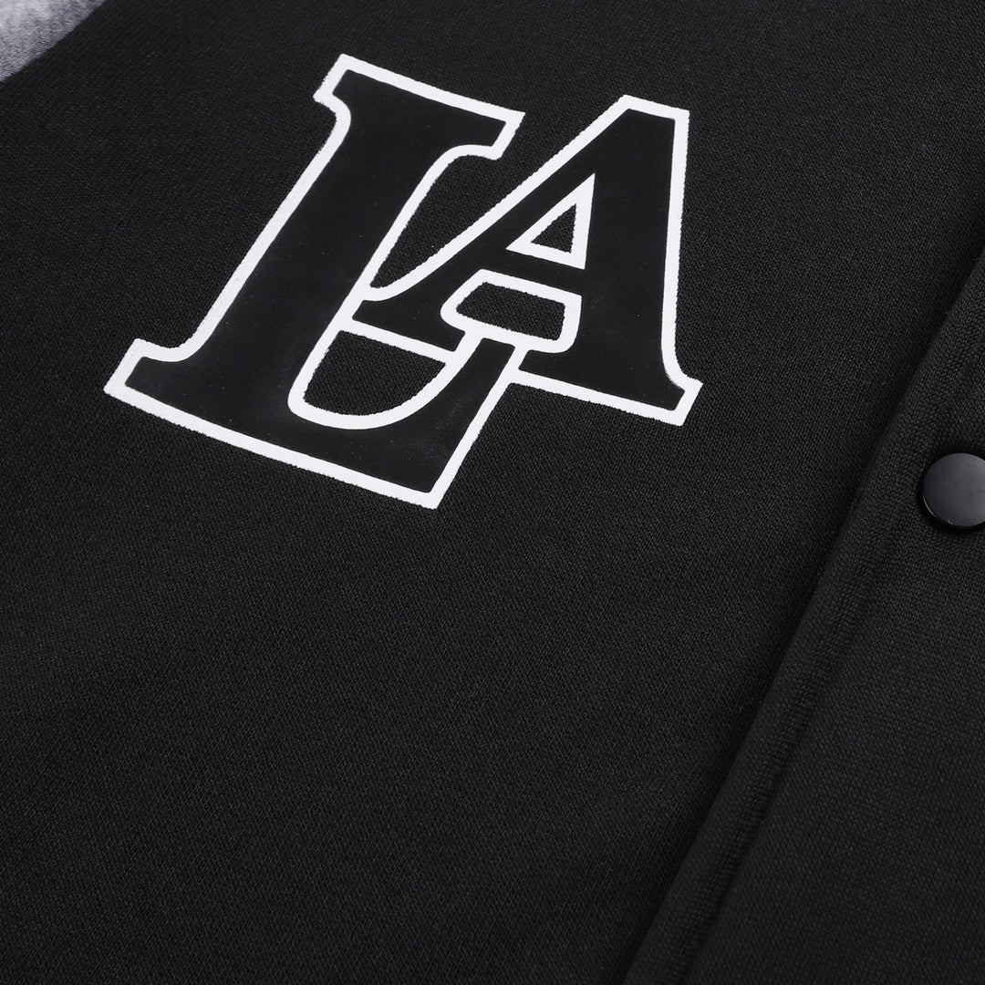 Men's varsity hooded jacket in college look with print, snap button front and contrast sleeves Hudson & Parker