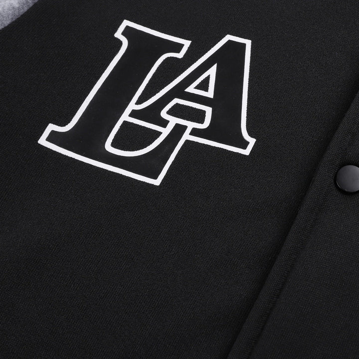 Men's varsity hooded jacket in college look with print, snap button front and contrast sleeves Hudson & Parker