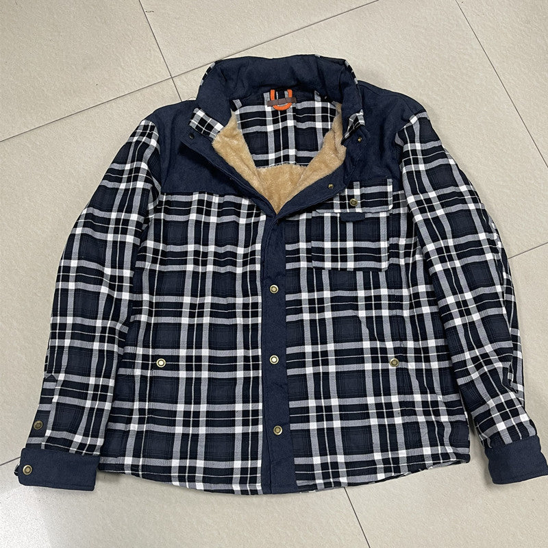 Men's flannel field shirt with teddy fleece lining and velvet shoulder section Hudson & Parker