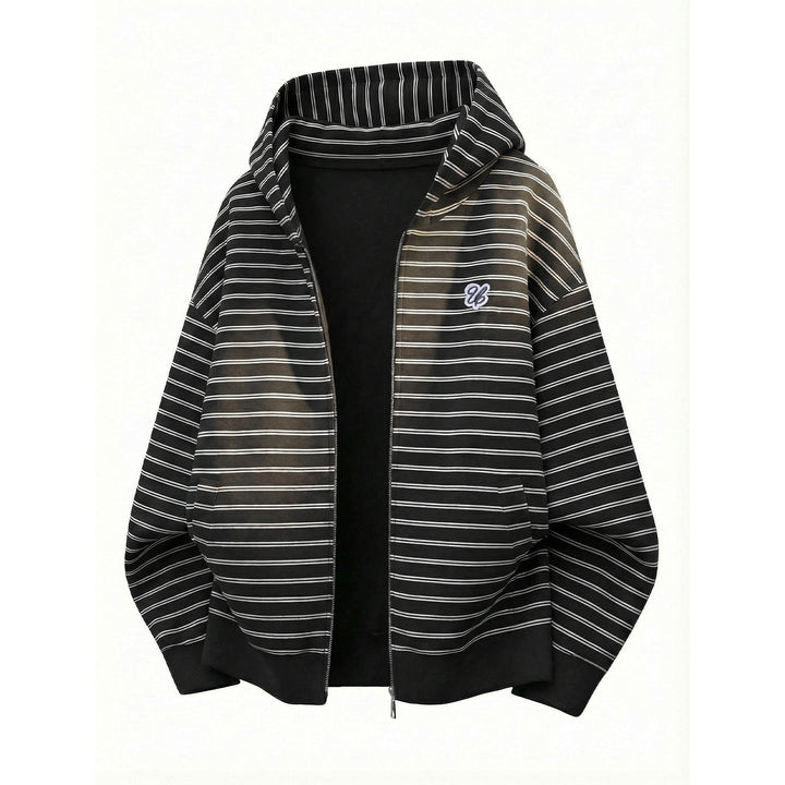 Unisex Hoodie Sweat Jacket with Zipper and Fine Stripes Hudson & Parker