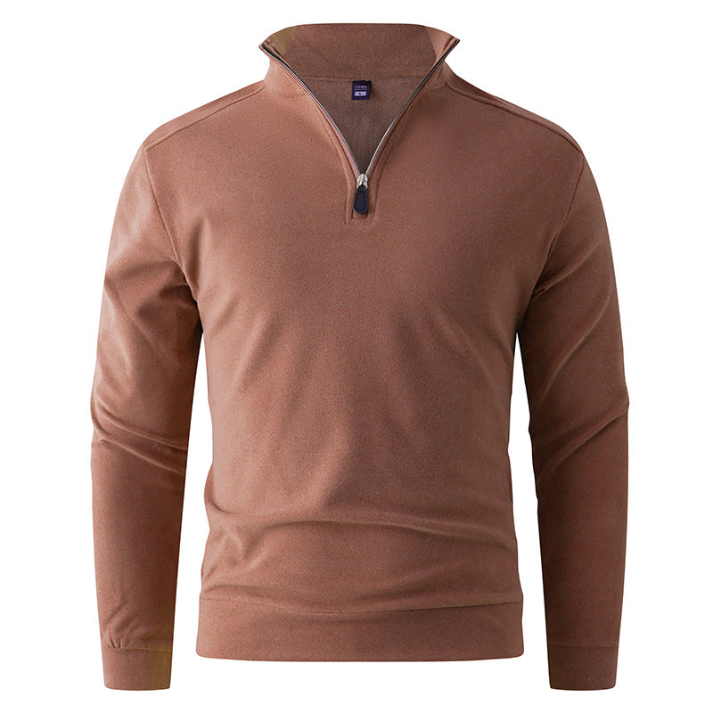 Men's Comfortable Stretch Half-Zip Sweater with Stand-Up Collar and Brushed Inner Lining Hudson & Parker
