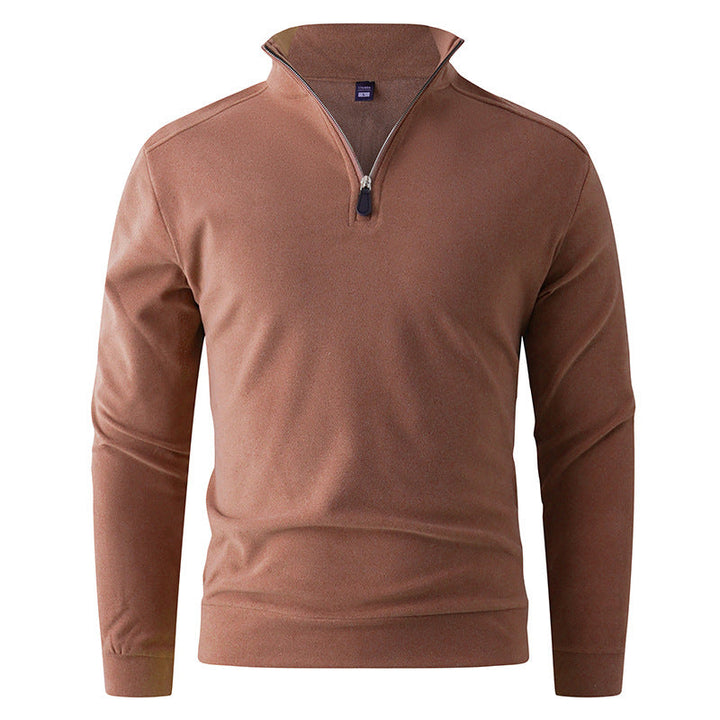 Men's Comfortable Stretch Half-Zip Sweater with Stand-Up Collar and Brushed Inner Lining Hudson & Parker