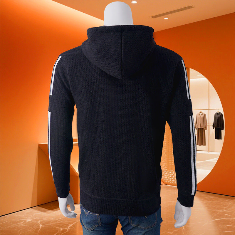 Men's hooded sweat jacket with zipper, textured knit, side pockets and contrast stripes Hudson & Parker