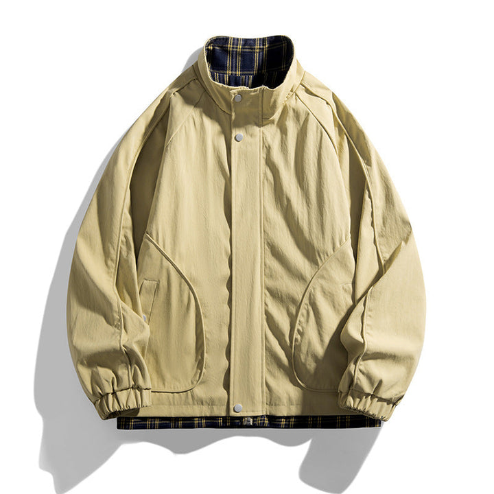 Men's Lightweight Oversized Harrington Jacket with Checkered Lining, Raglan Sleeves and Elastic Cuffs Hudson & Parker