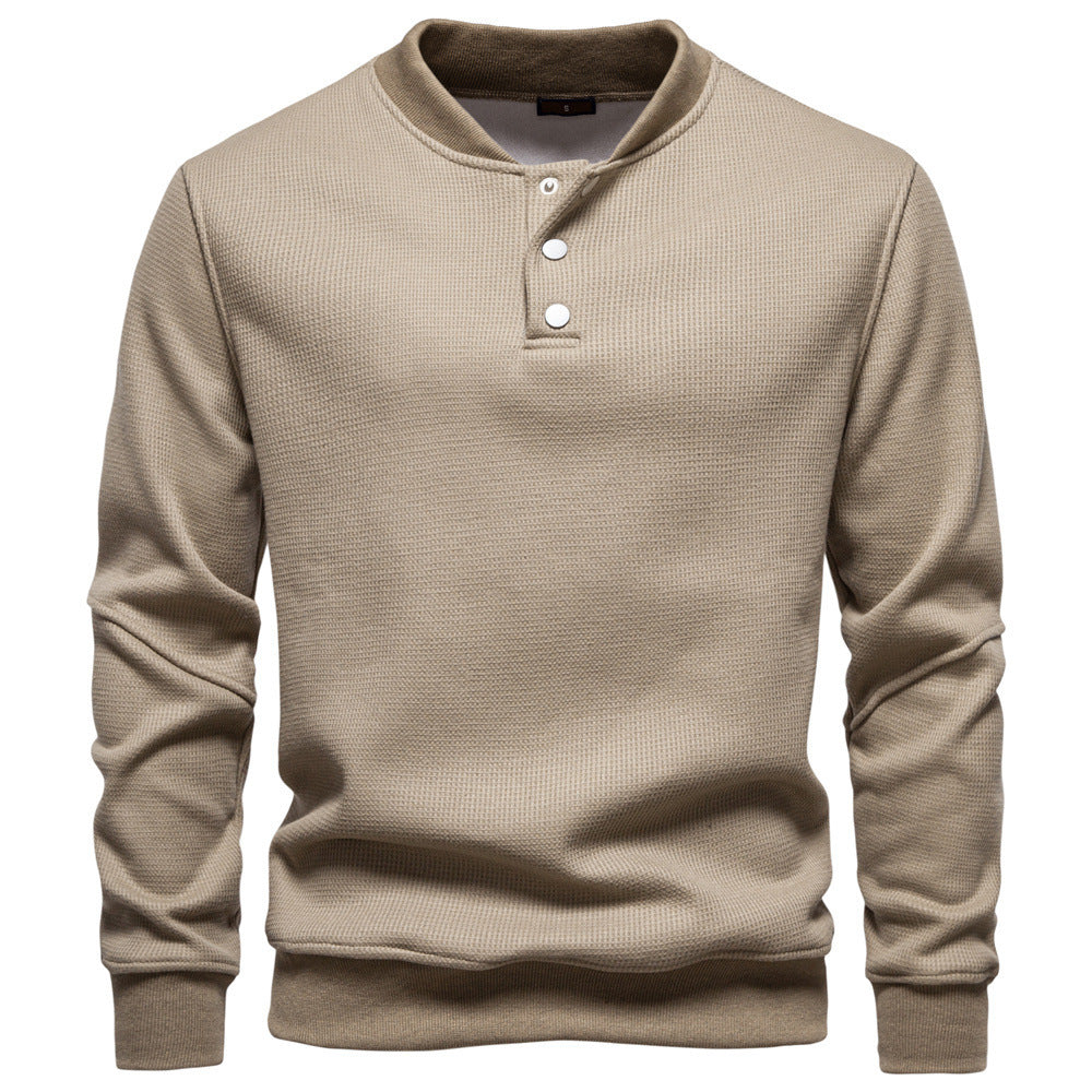 Men's waffle texture Henley pullover with short snap button closure and ribbed cuffs Hudson & Parker