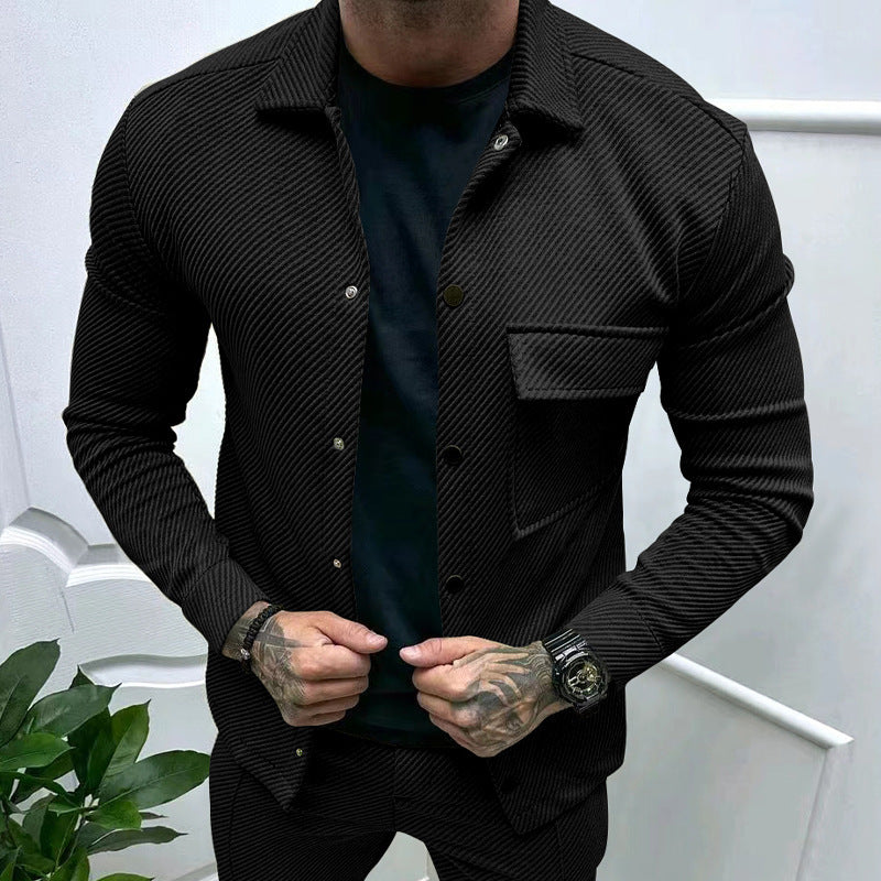 Men's slim ribbed structure overshirt jacket with snap button closure and chest flap Hudson & Parker