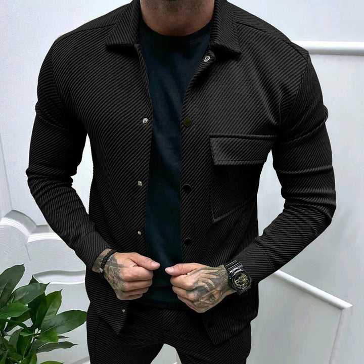 Men's slim ribbed structure overshirt jacket with snap button closure and chest flap Hudson & Parker