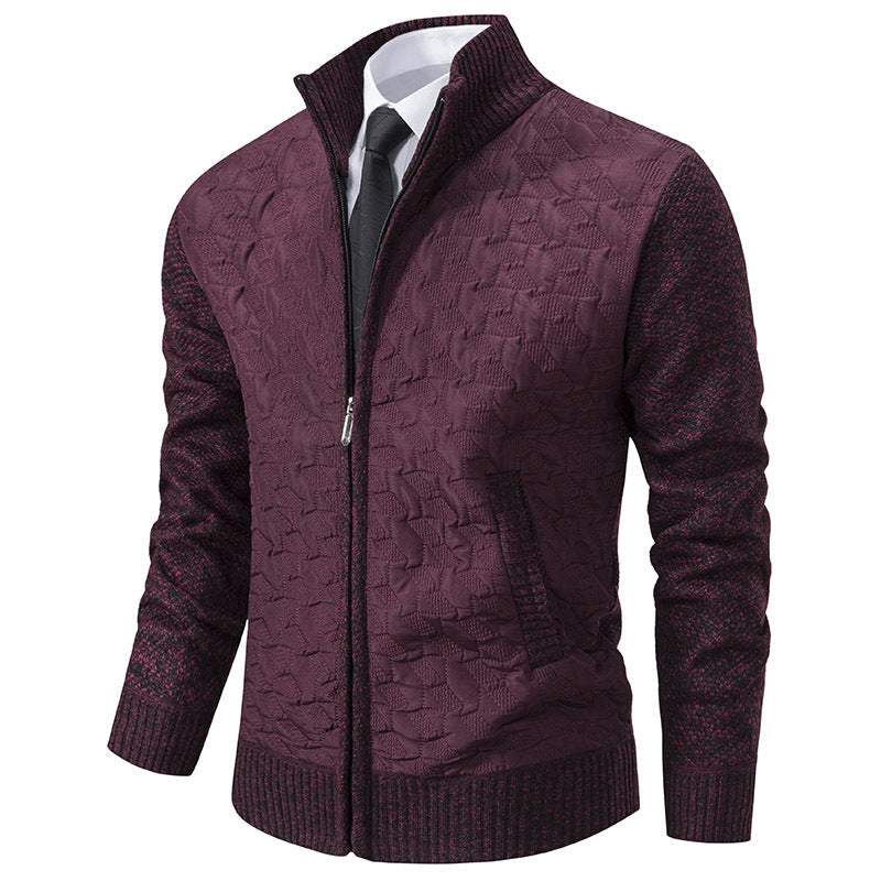 Men's Quilted Hybrid Cardigan with Stand-up Collar, Contrast Sleeves, and Full Zip Hudson & Parker