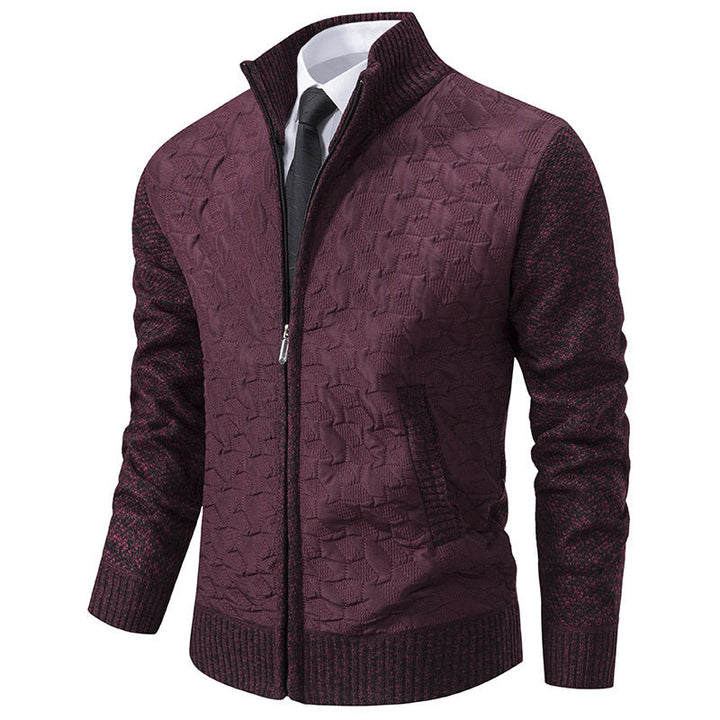 Men's Quilted Hybrid Cardigan with Stand-up Collar, Contrast Sleeves, and Full Zip Hudson & Parker