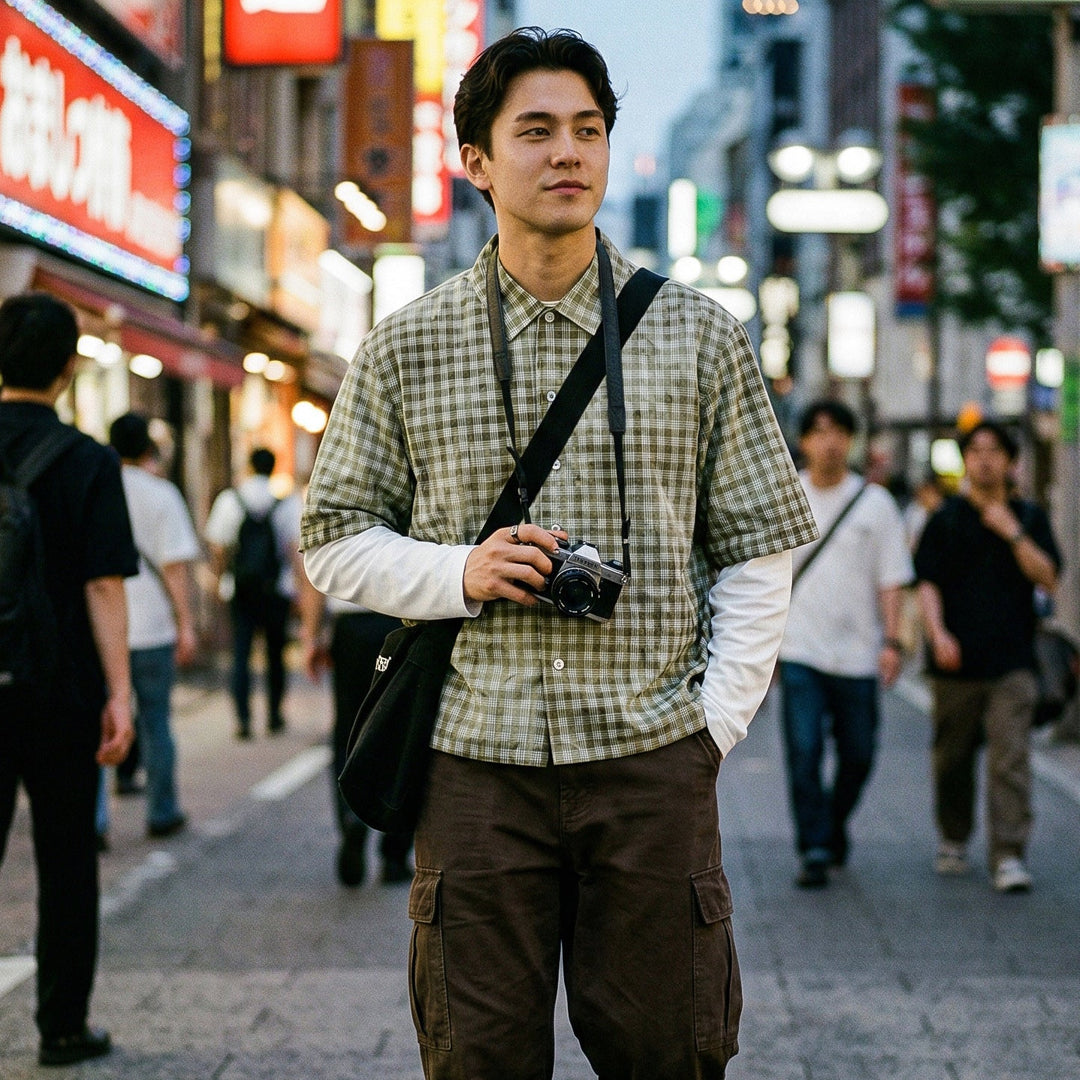 Men's Checkered Overshirt with Integrated Long Sleeve Layer Hudson & Parker