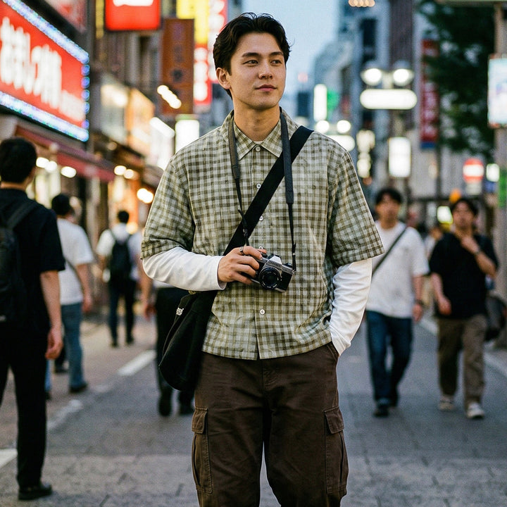 Men's Checkered Overshirt with Integrated Long Sleeve Layer Hudson & Parker