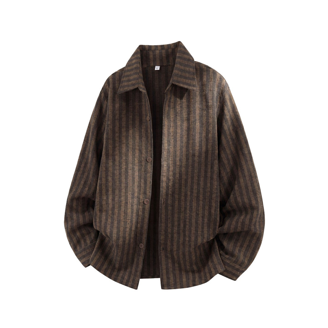 Unisex locker cut shirt jacket in overshirt style with vertical stripe pattern Hudson & Parker