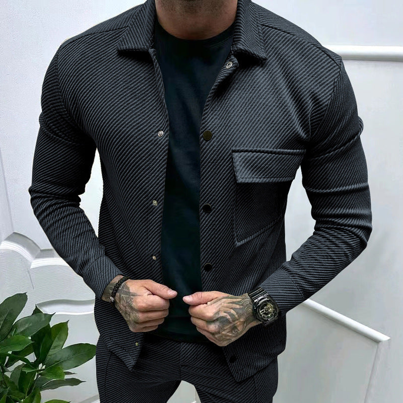 Men's slim ribbed structure overshirt jacket with snap button closure and chest flap Hudson & Parker