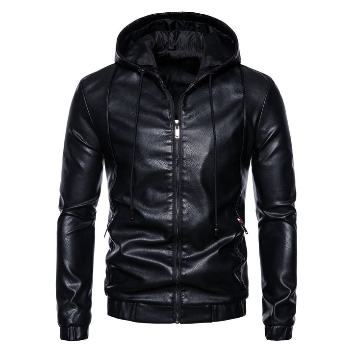 Men's Hooded Leather Jacket in Biker Style with Zipper and Slim Silhouette Hudson & Parker