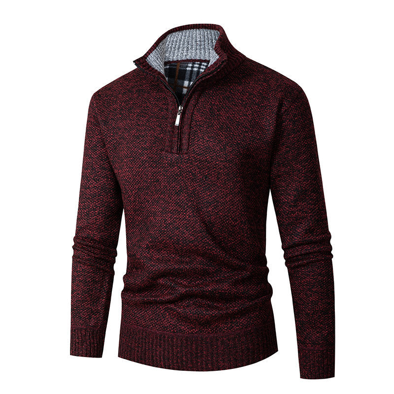 Men's Melange Structured Half-Zip Sweater with Thermo Inner Collar and Ribbed Hem Hudson & Parker