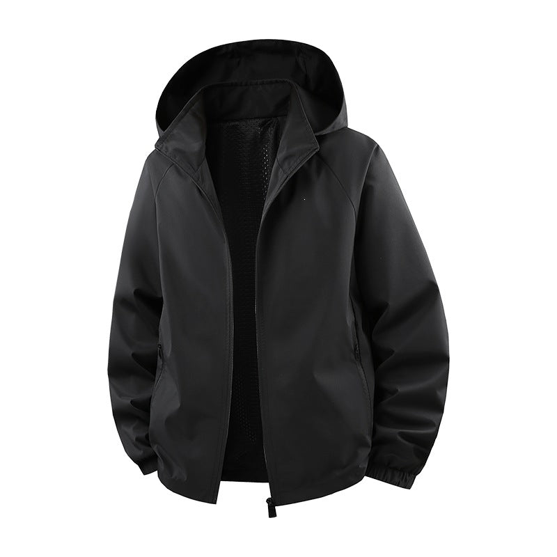 Men's Ultra-Light Breathable Hooded Transition Jacket with Mesh Lining and Water-Repellent Microripstop Shell Hudson & Parker