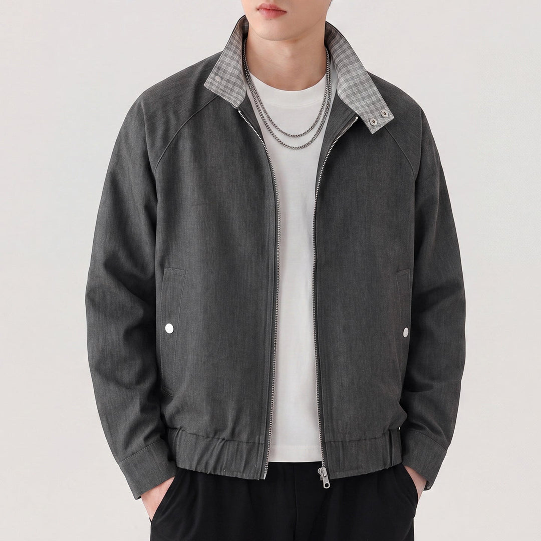Men's Harrington jacket with contrast collar, raglan sleeves, and front zipper Hudson & Parker