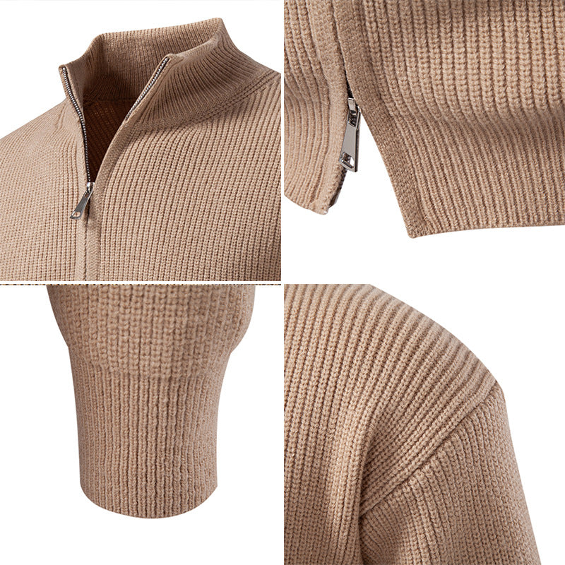 Men's Coarse Ribbed Zip Cardigan with High Cowl Neck and Concealed Seam Hudson & Parker
