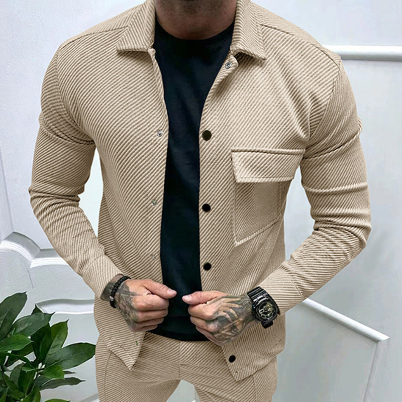 Men's slim ribbed structure overshirt jacket with snap button closure and chest flap Hudson & Parker