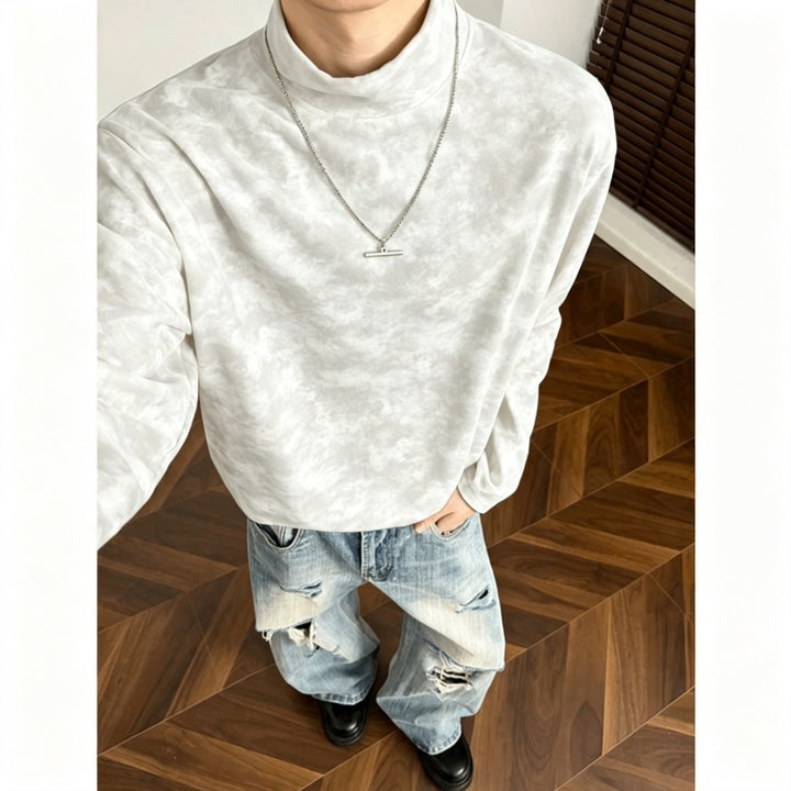 Men's Loose Stand Collar Sweatshirt with Subtle Marble Print Hudson & Parker