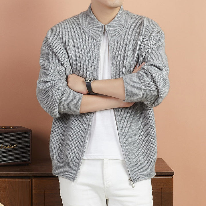 Men's Cozy Zip Sweater made of Mohair Blend with Fine Rib Structure and Stand-Up Collar Hudson & Parker
