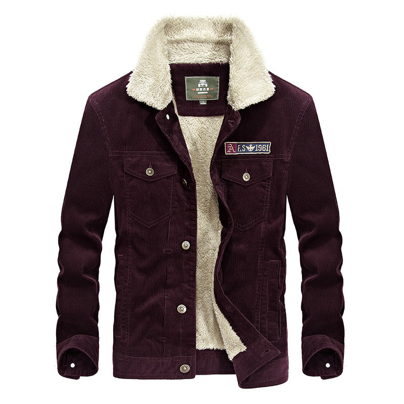 Men's trucker cord jacket with teddy lining and patch chest pockets Hudson & Parker