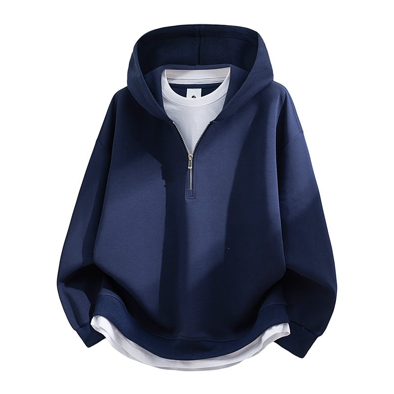 Unisex Oversize-Halfzip-Hooded Sweatshirt with Layered Look, Rounded Hem & Ribbed Cuffs Hudson & Parker