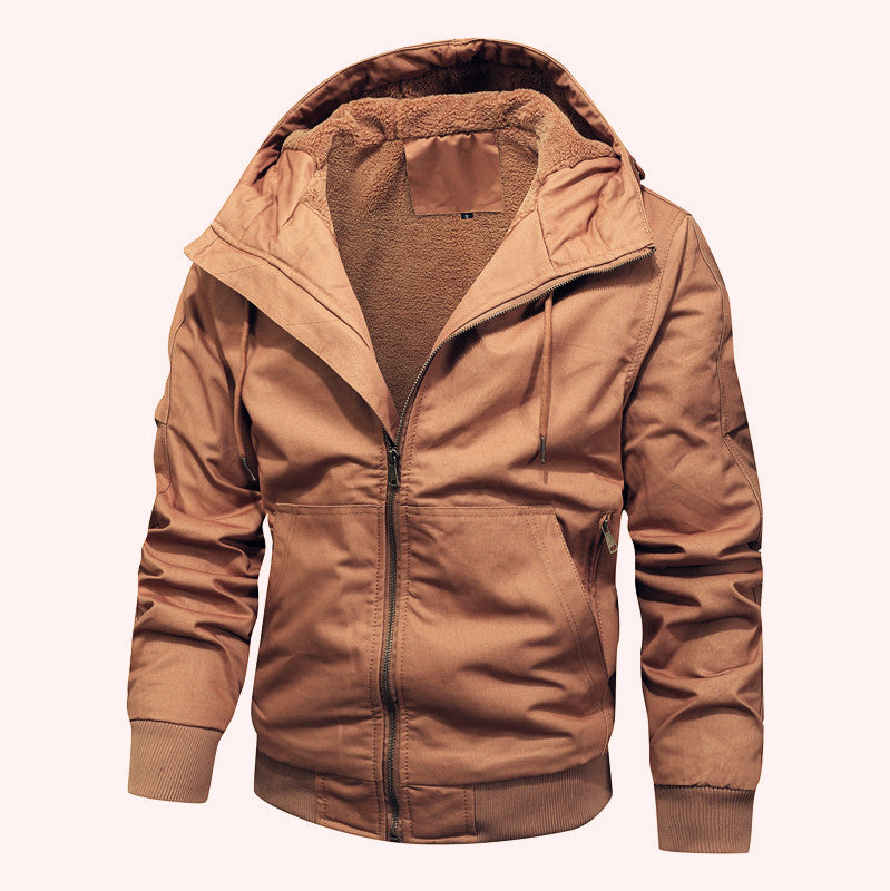 Men's padded hooded canvas jacket with Sherpa fleece lining Hudson & Parker