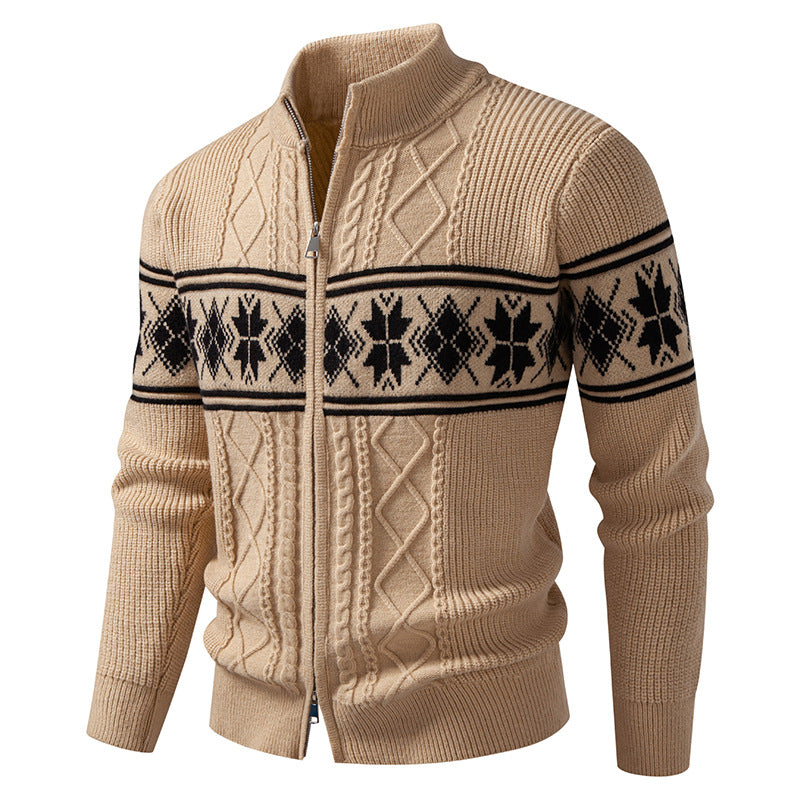 Men's Norwegian pattern cardigan with stand-up collar and zipper Hudson & Parker