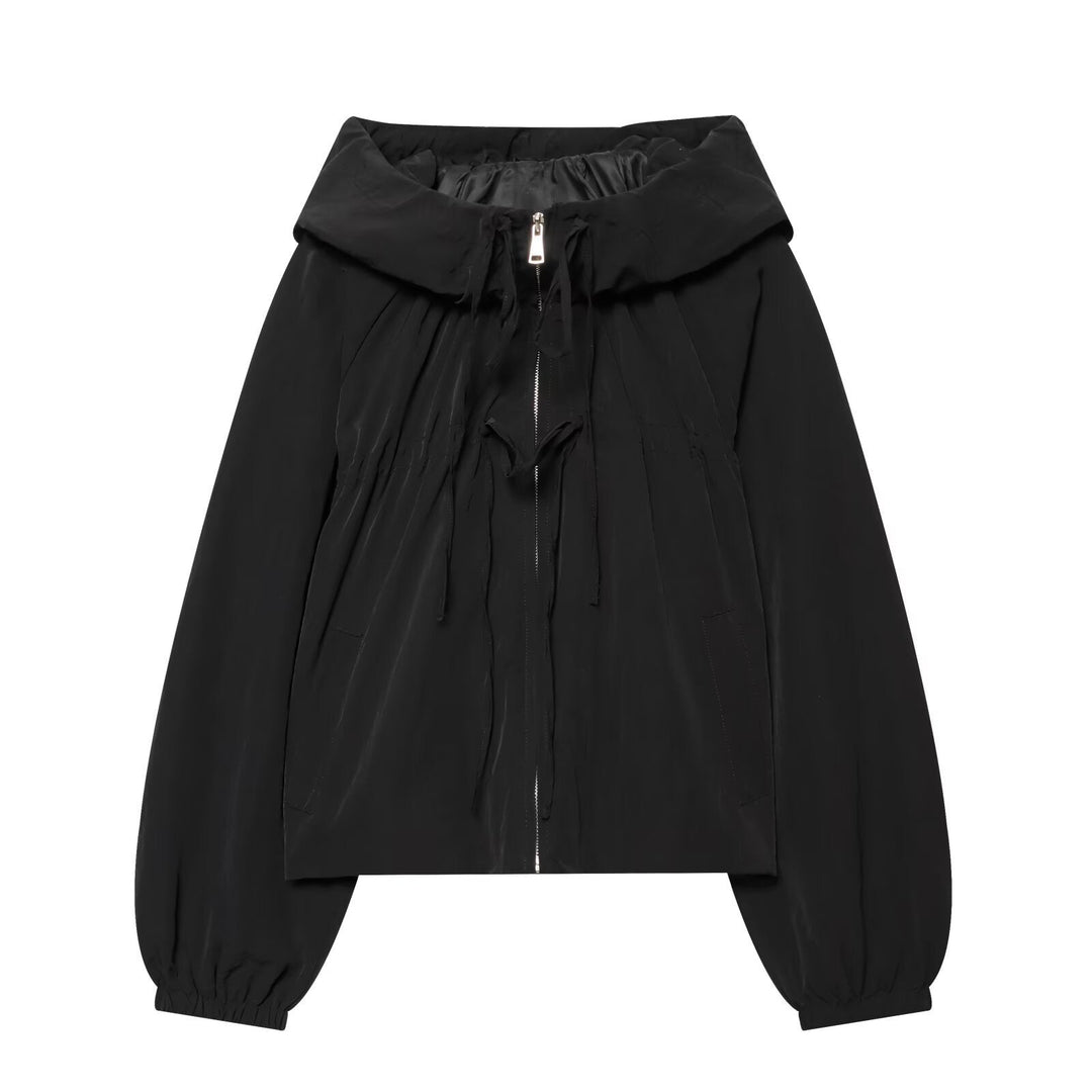 Ladies Short Hooded Windbreaker with Drawstring and Zipper Hudson & Parker