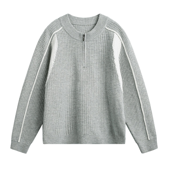Men's Chunky Knit Waffle Sweater with Half Zip and Contrast Yoke Hudson & Parker
