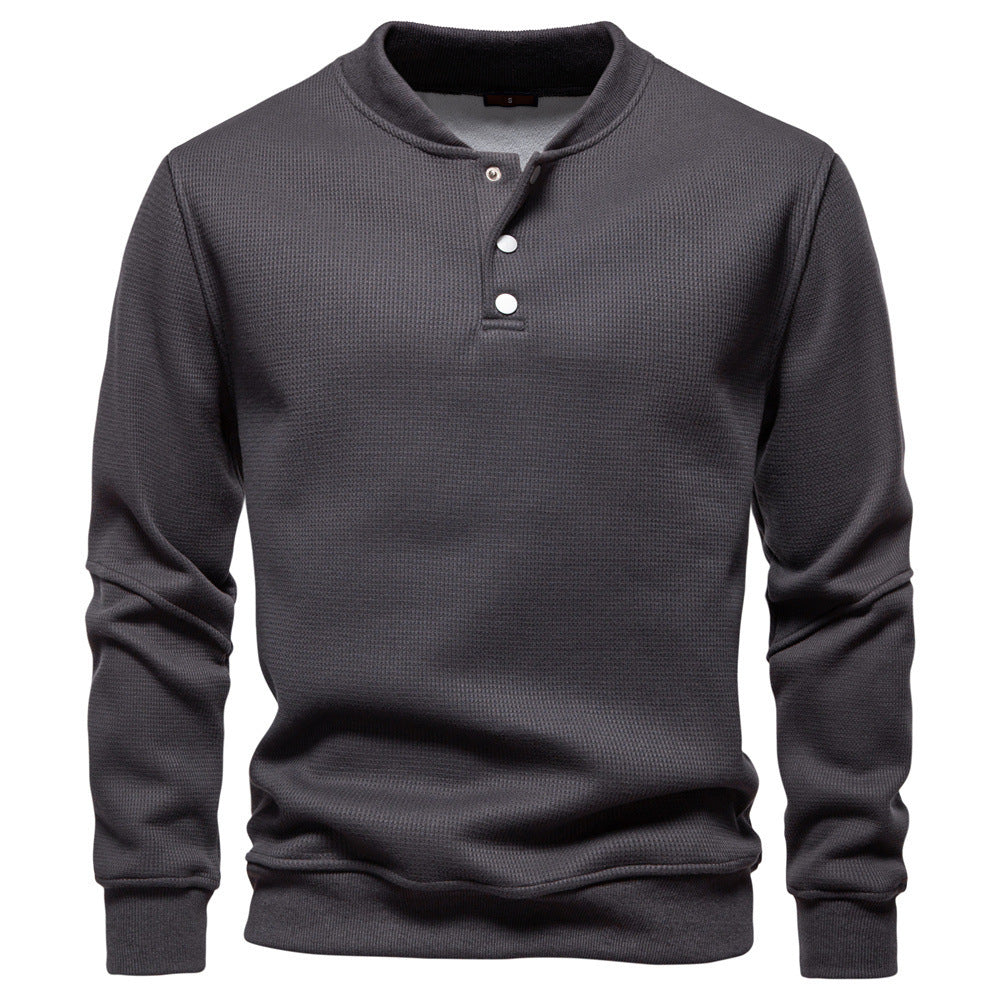Men's waffle texture Henley pullover with short snap button closure and ribbed cuffs Hudson & Parker