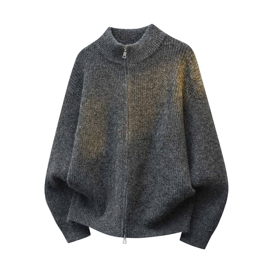 Unisex Oversize Structured Knit Half-Zip Cardigan with Stand Collar & Two-Way Zipper Hudson & Parker