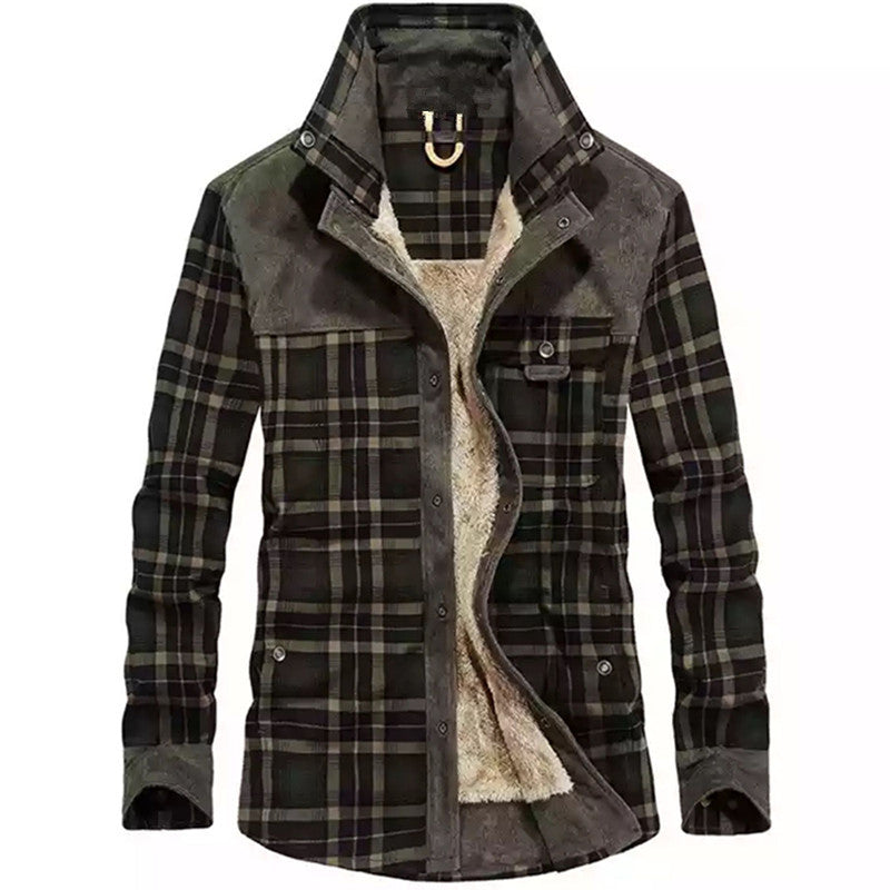 Men's flannel field shirt with teddy fleece lining and velvet shoulder section Hudson & Parker