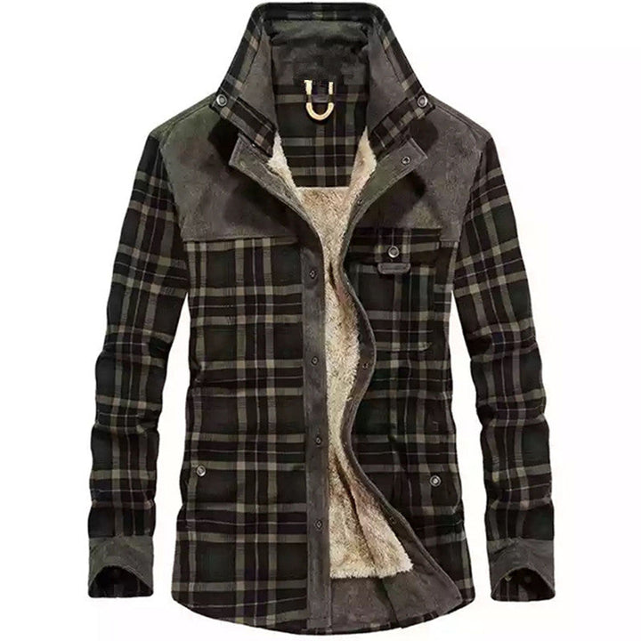 Men's flannel field shirt with teddy fleece lining and velvet shoulder section Hudson & Parker