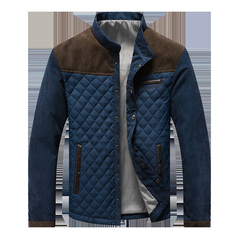 Men's Padded Diamond Quilted Jacket with Stand-Up Collar and Contrast Trimming Hudson & Parker